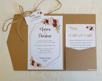 Boho Wedding Invitations - Customizable Rustic Floral Invitations for Bohemian Weddings