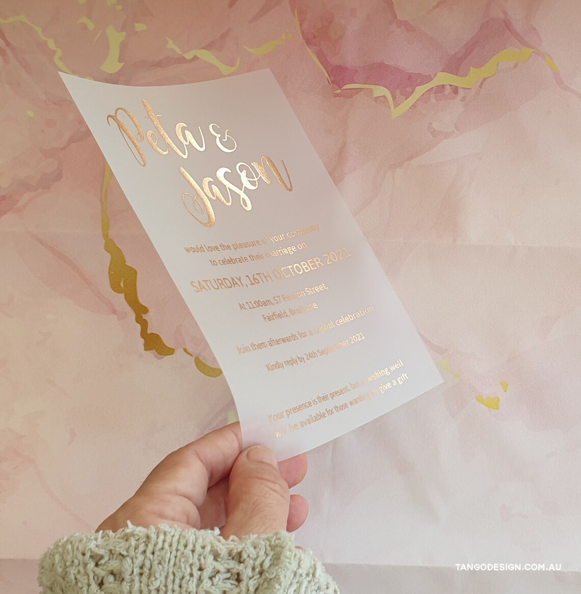 Vellum Gold Foil Wedding Invitation Rose Gold Clear Script Etsy