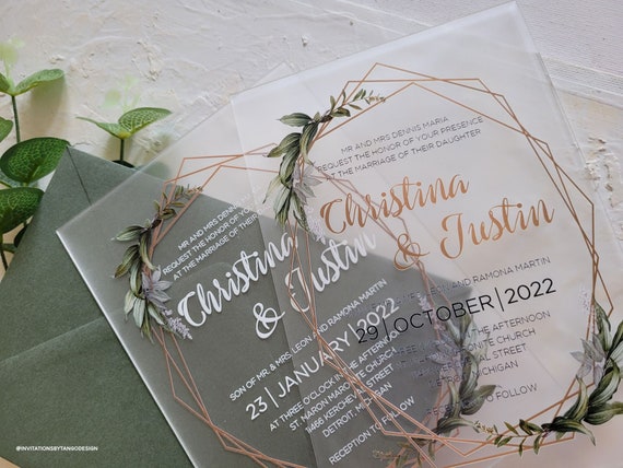 Eucalyptus wedding invitations acrylic, Frosted Leaf acrylic invitation, Greenery wedding invitation, Enchanted Forest Clear Acrylic Il_570xn