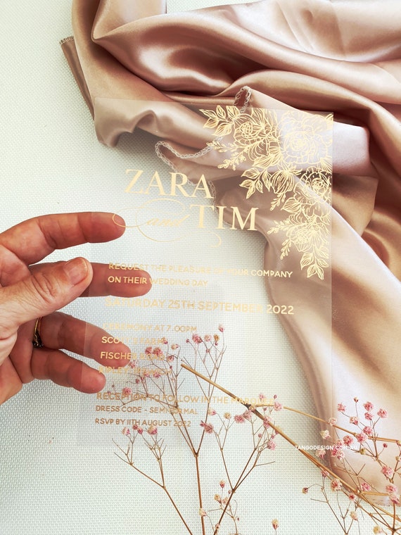 Rose gold clear wedding invitations elegant. Gold Wedding Invitation, Foil Vellum Invites, invitations and rsvp card. Transparent Birthday Il_570xn