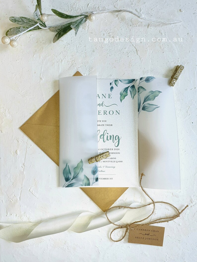 Eucalyptus Vellum Wrap 5x7 Vellum Wedding Invitation Rustic Etsy