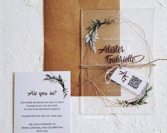 Eucalyptus wedding invitations acrylic, Frosted Leaf acrylic invitation, Greenery wedding invitation, Enchanted Forest Clear Acrylic