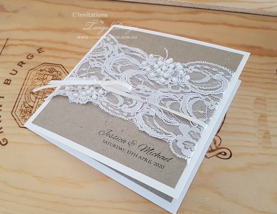 Shabby Chic Rustic Vintage Lace Personalised RSVP Cards 