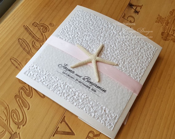 Wedding Tropical Destination. Wedding invitation suite, Beach Invitations pocketfold Starfish Blush Pink Luxury Wedding Invites Il_570xn