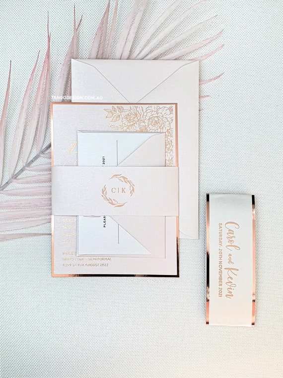 Foil Wedding Invitation suite, Pink Rose Gold invitation set. Rosegold invite Luxury wedding invitation set, custom bespoke design. Elegant Il_570xn