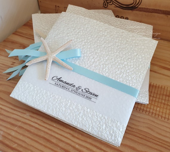 Wedding Invitations for beach, mermaid, summer theme. Wedding Invitation blue or custom colors. Island seashell invites suite with cards Il_570xn