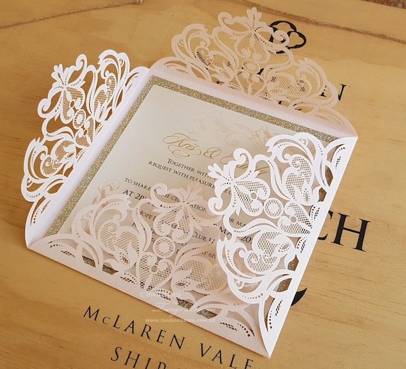 Etsy wedding invitations, Laser invitation suite die cut or Birthday girl invitations. Reception party ideas invites, glitter printed cards Il_570xn