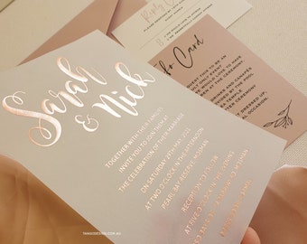 Foil VELLUM wedding invitation, Foil Print Elegant Invitations, Vellum engagement FOILED invitations printed, Rose gold foil invite
