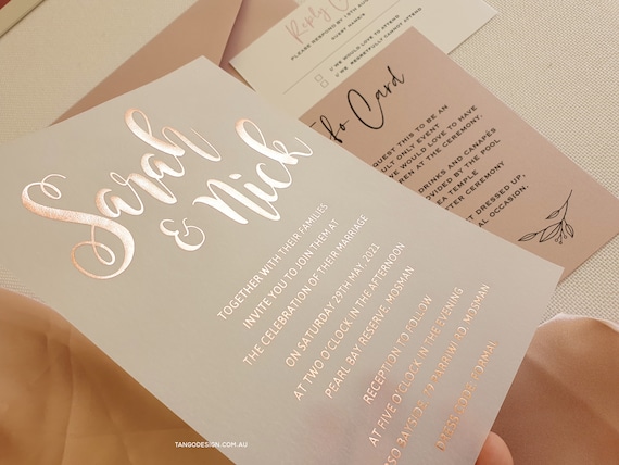 Foil VELLUM wedding invitation, FOILED invitations printed, Rosegold foil invite. ROSE Gold metallic print card Custom design birthday Il_570xn