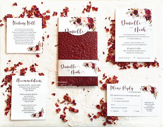 Burgundy wedding invitation. Blush Marsala Flowers Elegant Wedding Invites. Country Wedding Invitations Set Printed, Rustic Floral Il_570xn