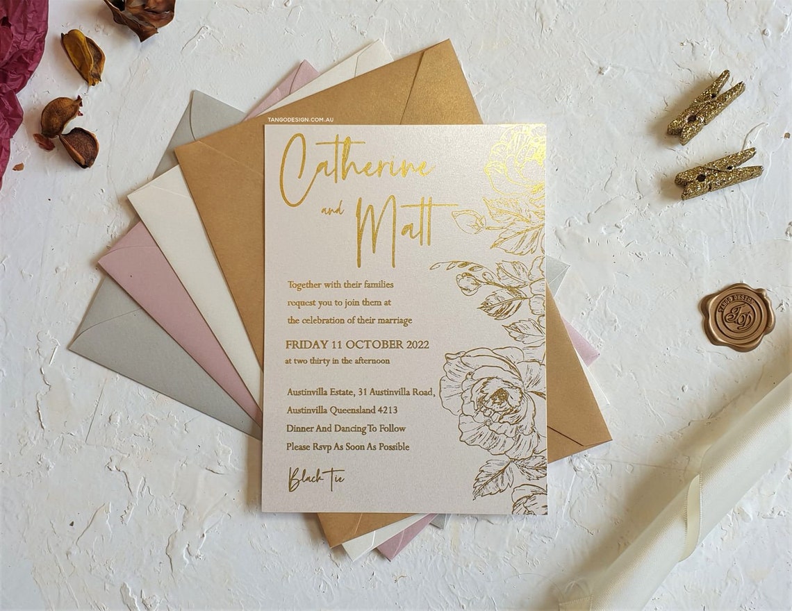 Vellum Gold Foil Wedding Invitation Rose Gold Clear Script Etsy