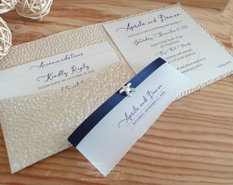 BEACH wedding invitations 3SAMPLE. Elegant party DESTINATION tropical Invites. Pocket laser cut Invitation samples. Business & birthdaycard