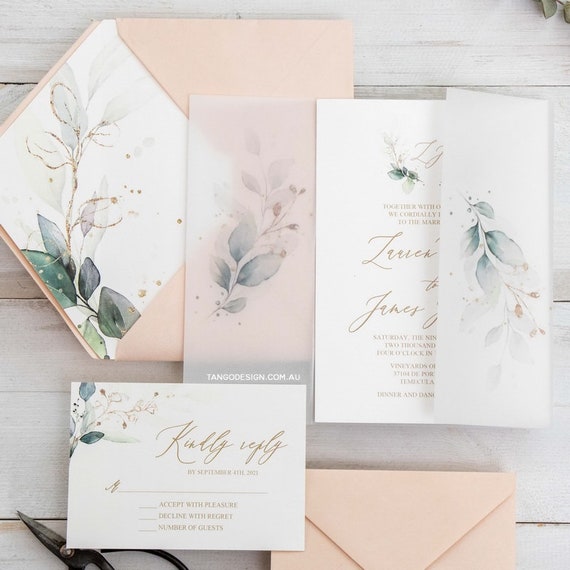Vellum Greenery Wedding Invitation Suite. Vellum Jacket greenery ...