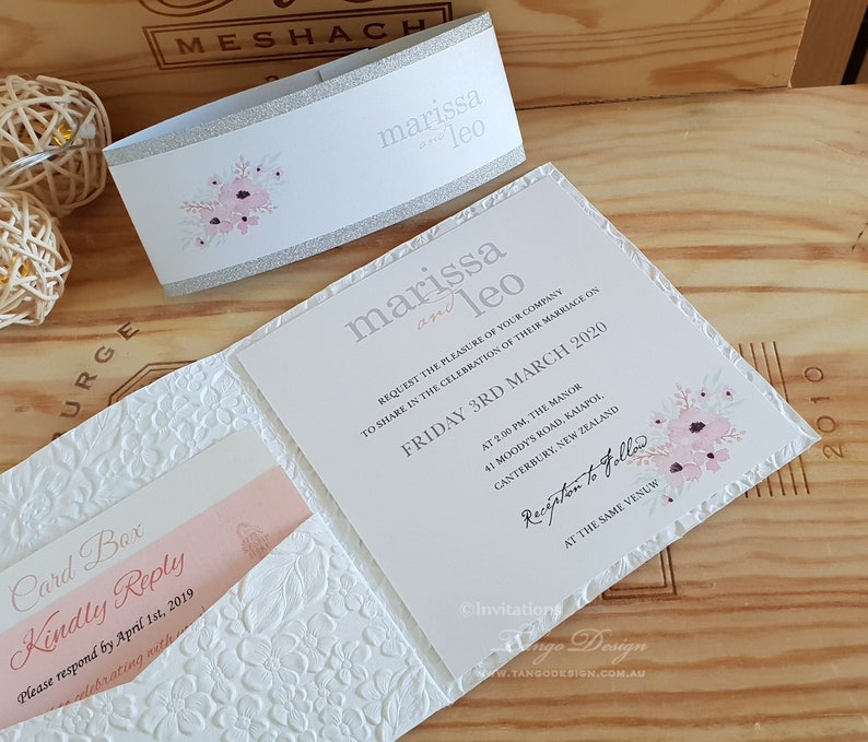 Pocketfold Wedding Invitations Boho Floral Pocket Fold Etsy