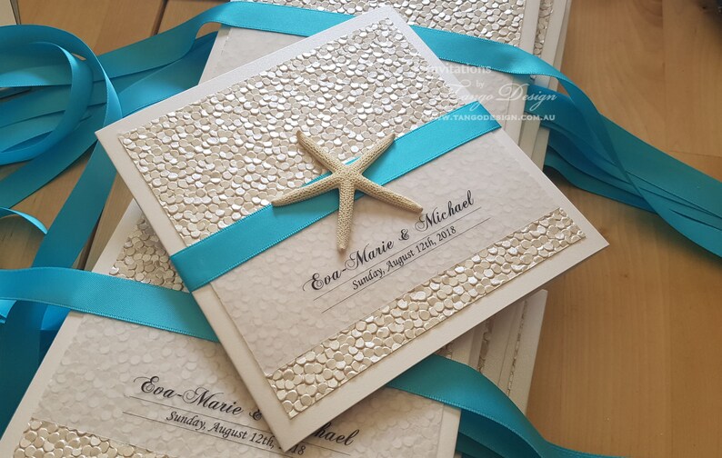 Elegant Beach Wedding Invitation Set Champagne Gold Pocket Etsy
