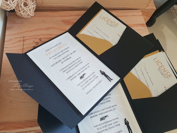 Birthday party invitations, 21st 40th 30th black party invites, mission impossible spy superhero pocket envelope. Bar mitzvah cards male Il_570xn