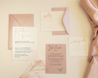 Modern Blush Pink Wedding Invitation Suite with Calligraphy Design