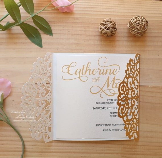 Bruiloft Uitnodigingen Laser Kaart Gouden Verjaardag Glanzende Etsy