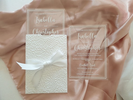 Acrylic invitations, Acrylic Wedding invites. White Ink plexiglass. Anniversary Clear birthday invitation, transparent invites + wallet. Il_570xn