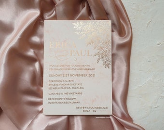 Blush Wedding Invitations. Rose Gold Foil Wedding Invitation. Calligraphy Wedding Invitation, Wedding Invite Modern Invite, Blush Pink