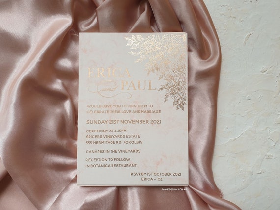 Blush Wedding Invitations. Rose Gold Foil Wedding Invitation. Calligraphy Wedding Invitation, Wedding Invite Modern Invite, Blush Pink Il_570xn