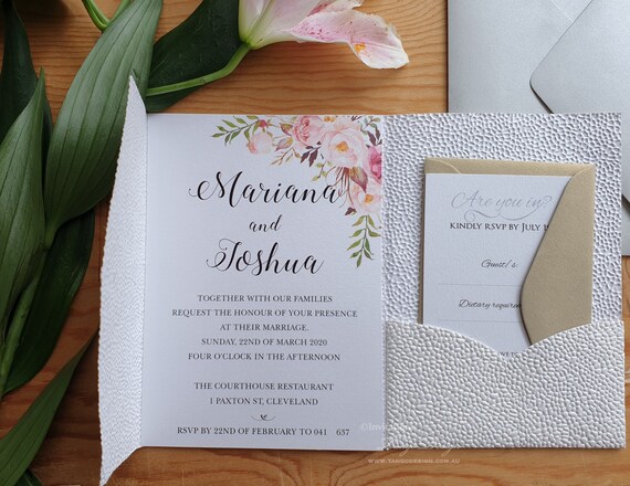 Pocketfold Wedding Card Invitations. Classy Invites custom design. 5x7 pocket fold invite. Cocktail pocket party set handmade stationery Il_570xn