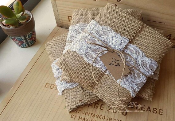 Wedding Invitation Rustic Burlap And Lace Invites Country Etsy