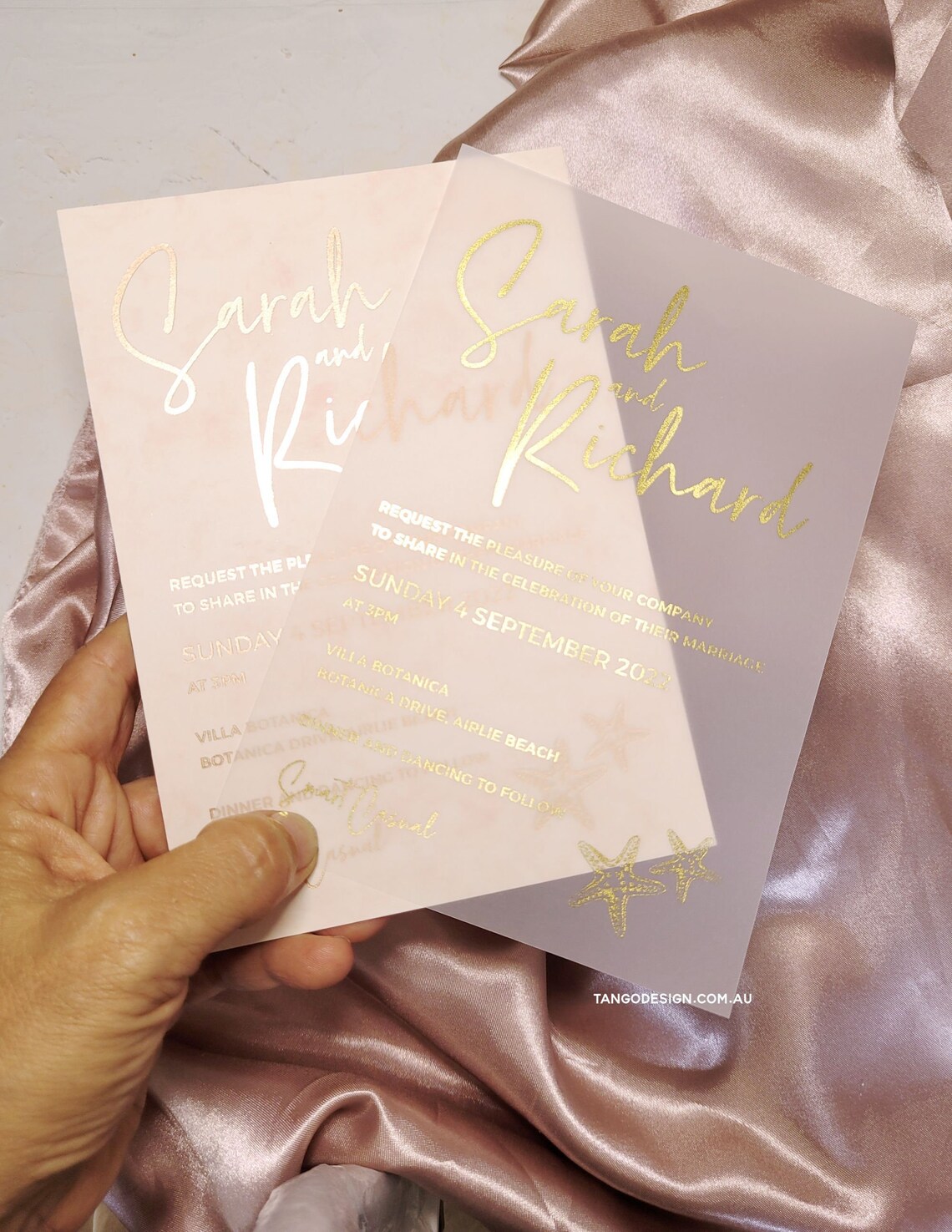 Vellum Gold Foil Wedding Invitation Rose Gold Clear Script Etsy
