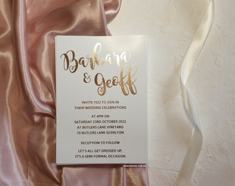 Modern Rose Gold Foil Wedding Invitations with Digital RSVP (Card/Vellum)