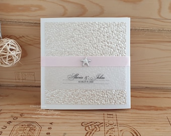 Starfish Wedding invitations BEACH Pocketfolds. Destination wedding stationery. Blush pink invitation SETS. Wedding INVITES w 3 cards