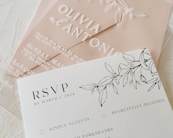 Clear Acrylic Floral Wedding Invitation, Transparent Elegant Invites