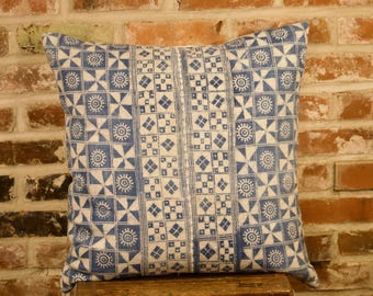 Indigo Batik Hemp Pillow Cover, Handwoven Hmong Design