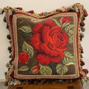 Rose Needlepoint Hand made Pillow (Cover)
