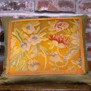 Poduszka z gobelinu Aubusson ręcznie robiona - poduszka z gobelinu kwiatowego z XIX wieku