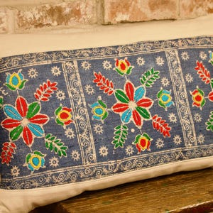 Handwoven batik hemp with embroidery pillow (cover) Handmade pillow with linen