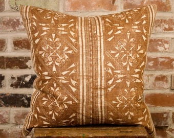 Handwoven Batik Pillow Cover: Hemp, Embroidered Detail (22"x22")