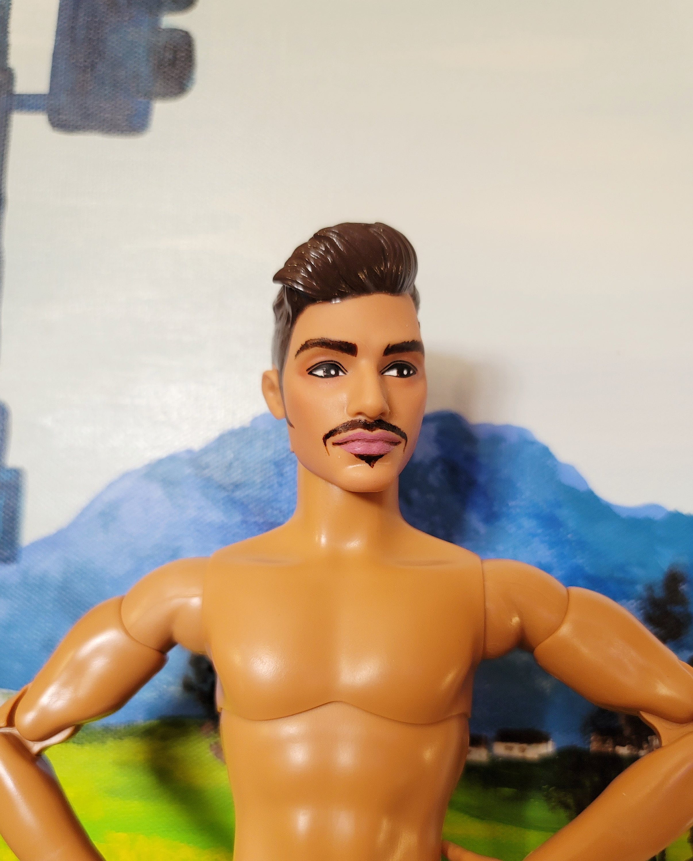 OOAK Barbie Ken Doll Repaint With Mustache picture