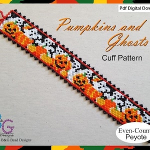 PUMPKINS and GHOSTS Peyote Cuff Bracelet Pattern - pdf Digital Download
