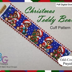 CHRISTMAS TEDDY BEARS Peyote Bracelet Cuff Pattern