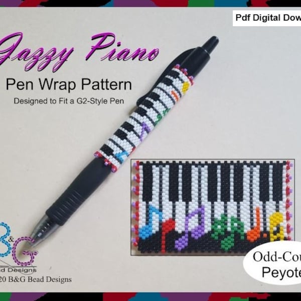 JAZZY PIANO Peyote Pen Wrap Pattern - pdf Digital Download