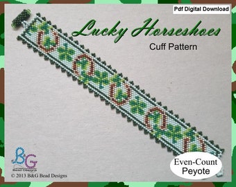 LUCKY HORSESHOES Peyote Cuff Bracelet Pattern - pdf Digital Download