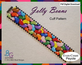 JELLY BEANS Peyote Cuff Bracelet Pattern - pdf Digital Download