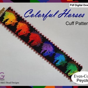 COLORFUL HORSES Peyote Cuff Bracelet Pattern - pdf Digital Download