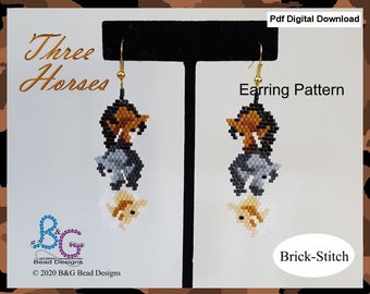 THREE HORSES Brick Stitch Earrings Pattern - pdf Digital Download