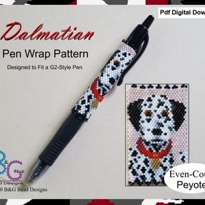 Puede incluir: Un patrón de cuentas de perro dálmata en blanco y negro para una envoltura de bolígrafo. El patrón está diseñado para adaptarse a un bolígrafo de estilo G2 y está hecho con punto de peyote de conteo par. El patrón es una descarga digital.