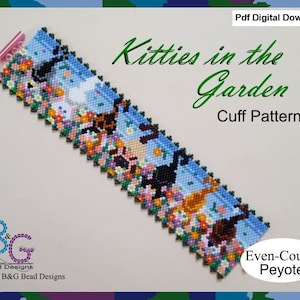KITTIES in the GARDEN Peyote Cuff Bracelet Pattern -pdf Digital Download