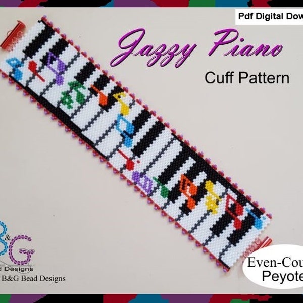 JAZZY PIANO Peyote Cuff Bracelet Pattern - pdf Digital Download