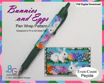 CONEJITOS Y HUEVOS Patrón de envoltura de pluma de peyote – pdf Descarga digital