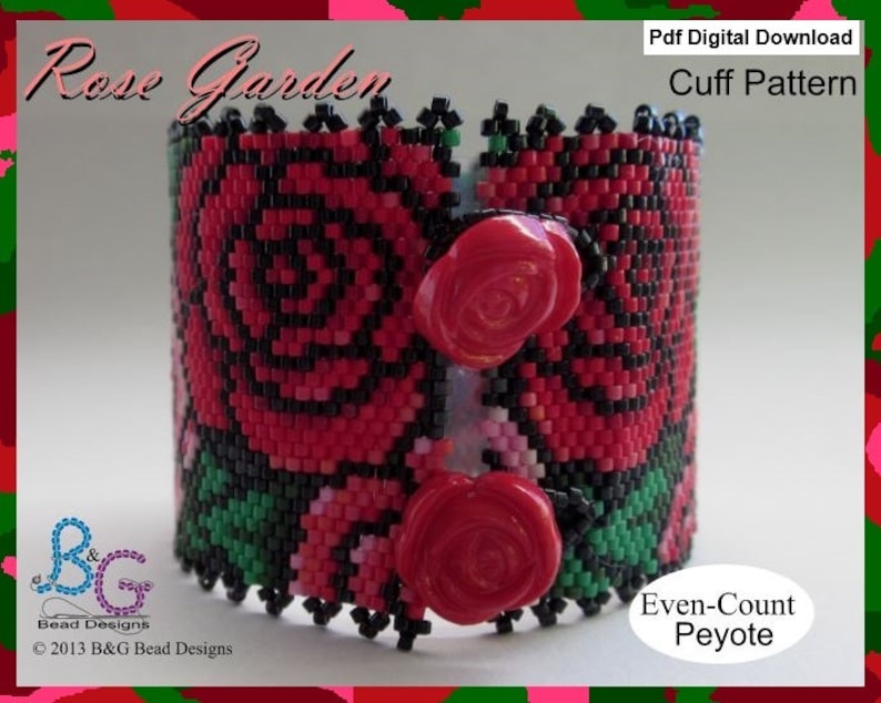 ROSE GARDEN Peyote Cuff Bracelet Pattern pdf Digital Download image 2