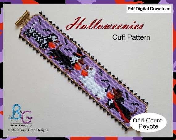 HALLOWEENIES Peyote Bracelet Cuff Pattern - pdf Digital Download
